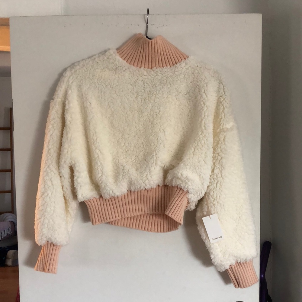 Fuzzy high neck cropped sweater